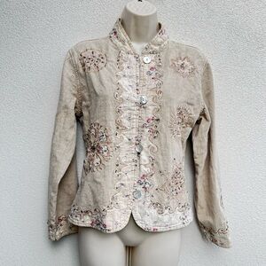 Flashback Jacket Womens Small Brocade Embroidered Trim Boho Beaded Sequin